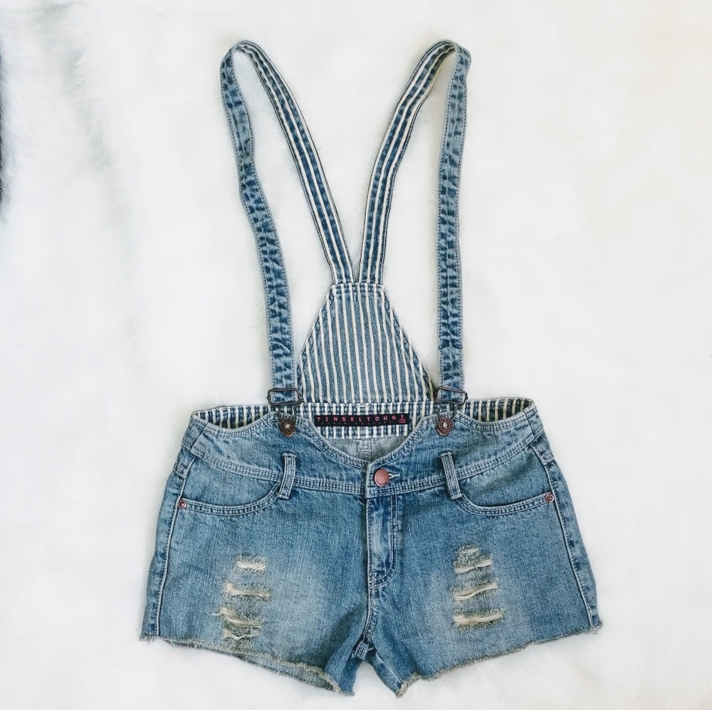 Denim overall shorts